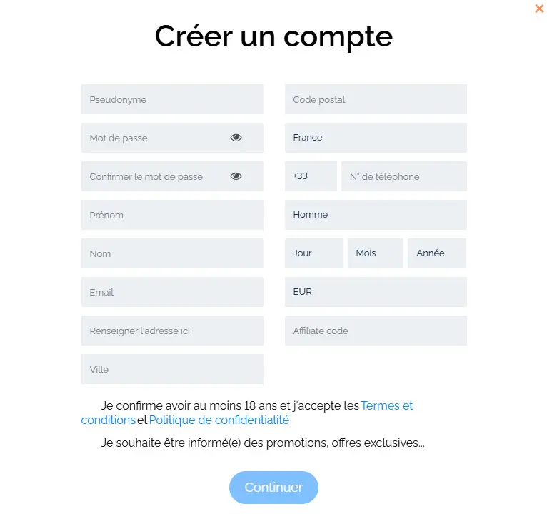 Processus d'inscription God Of Coins Casino
